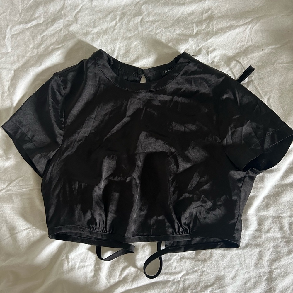 Black Satin Crop Top